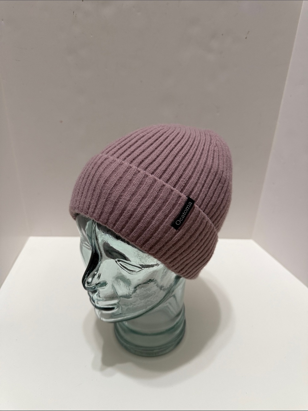 Ribbed Knit Fleece Lined Beanie in Dusty Mauve